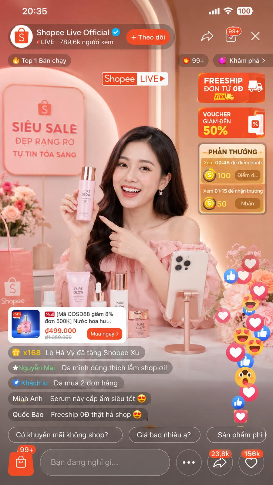 AI Host livestream bán mỹ phẩm và tương tác với bình luận trực tiếp